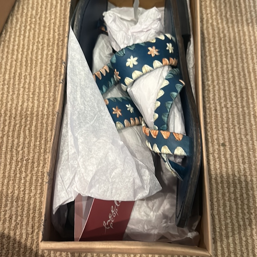NIB FREE PEOPLE bella caia crochet sandals in indigo Blue size 39.5 euro/9/9.5 - Picture 4 of 12